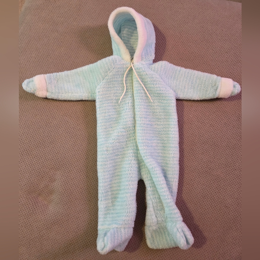 Vintage 1950’s 60's Teddy Bears Baby blue Fleece Snow Bunting Snowsuit 6-12 Mont